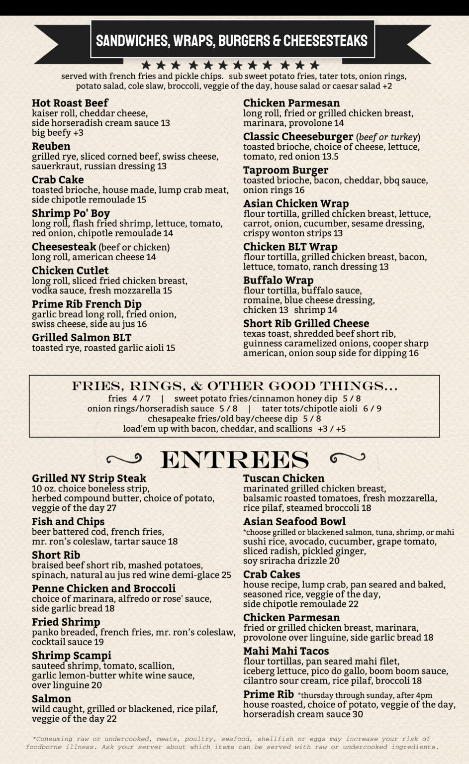 Chaps Menu Current Selections | Chaps Taproom